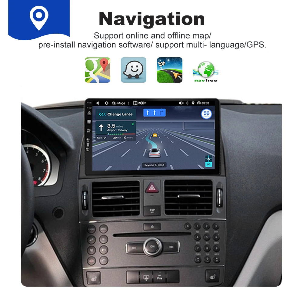 Radio con GPS para coche, reproductor con Android 12, Qualcomm, ocho  núcleos, pantalla táctil antideslumbrante, para Mercedes Benz Clase C, W204,  2008-2014 - AliExpress