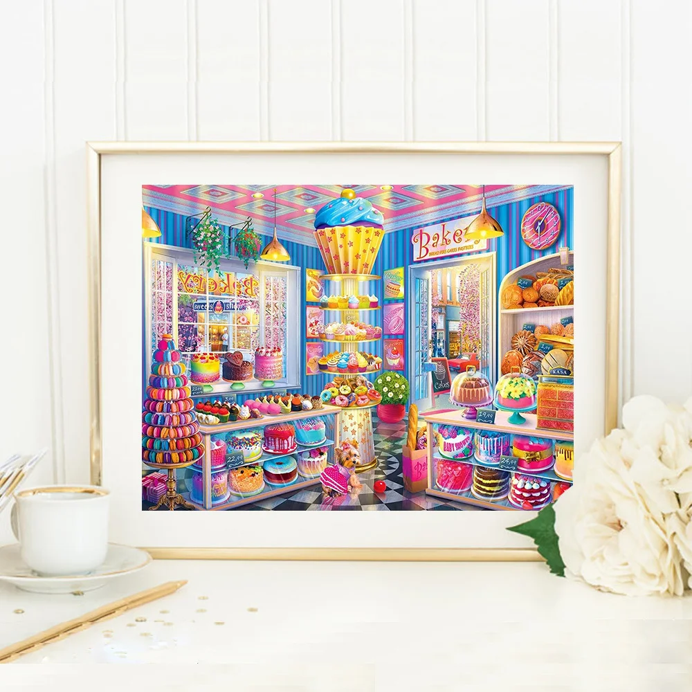 Huacan 5d Diy Diamond Painting Shop Home Decor Square/round Embroidery House Landscape Mosaic Cake Wall Sticker