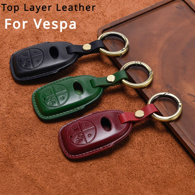 

motor Car Keychains Smart Genuine Leather Case Fob Cover Kit Motorcycles Key Chain For Vespa GTS300 Accessories Full Protection