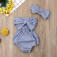 Baby Rompers Sets Summer Newborn Baby Clothes For Girls Sleeveless Stripe Print Jumpsuit Casual Headdress Baby Clothing Outfits 2