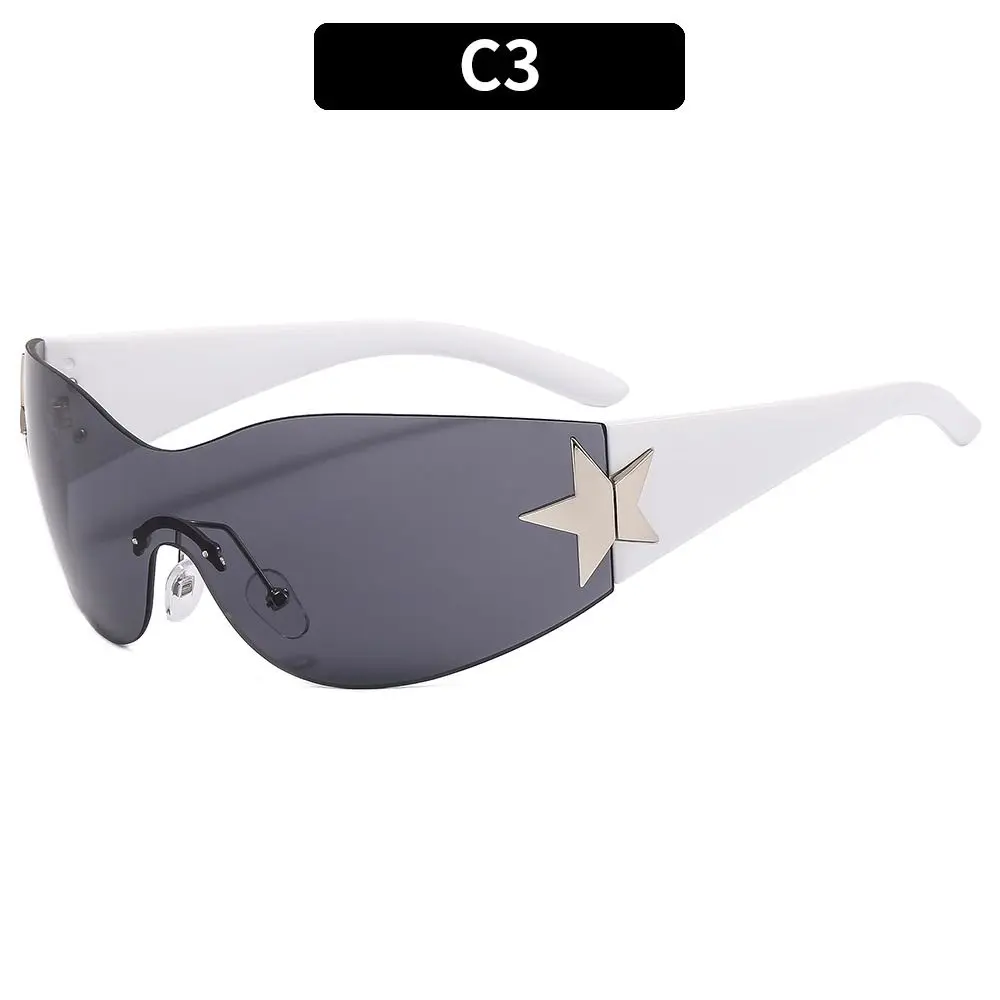 Futuristic Punk Y2K Star-Embellished Wrap Sunglasses - UV400 Protection Eyewear