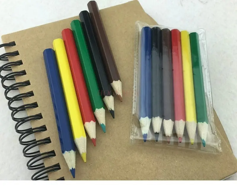 6개/봉지 6색 미니 짧은 브러쉬 가방 색상, 래커 가죽 육각형 나무 어린이용 페인트 브러쉬