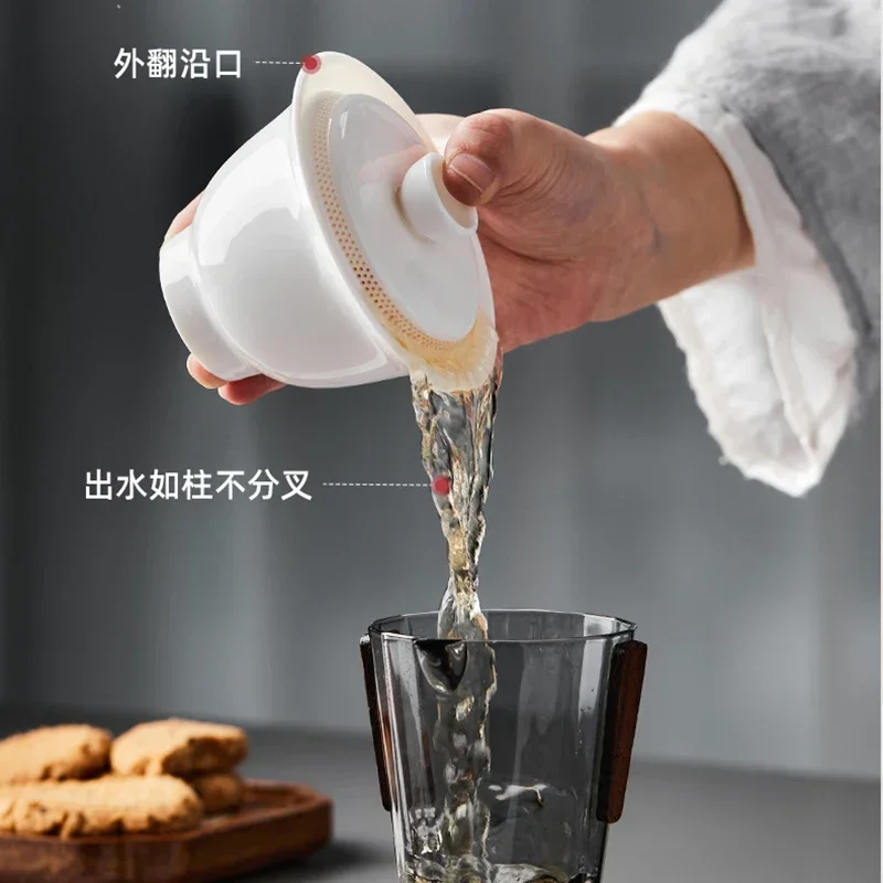 Tea set Sheep Fat Jade White Porcelain Gaiwan filtered tea bowl anti scalding design single ceramic tea cup Kung Fu Set
