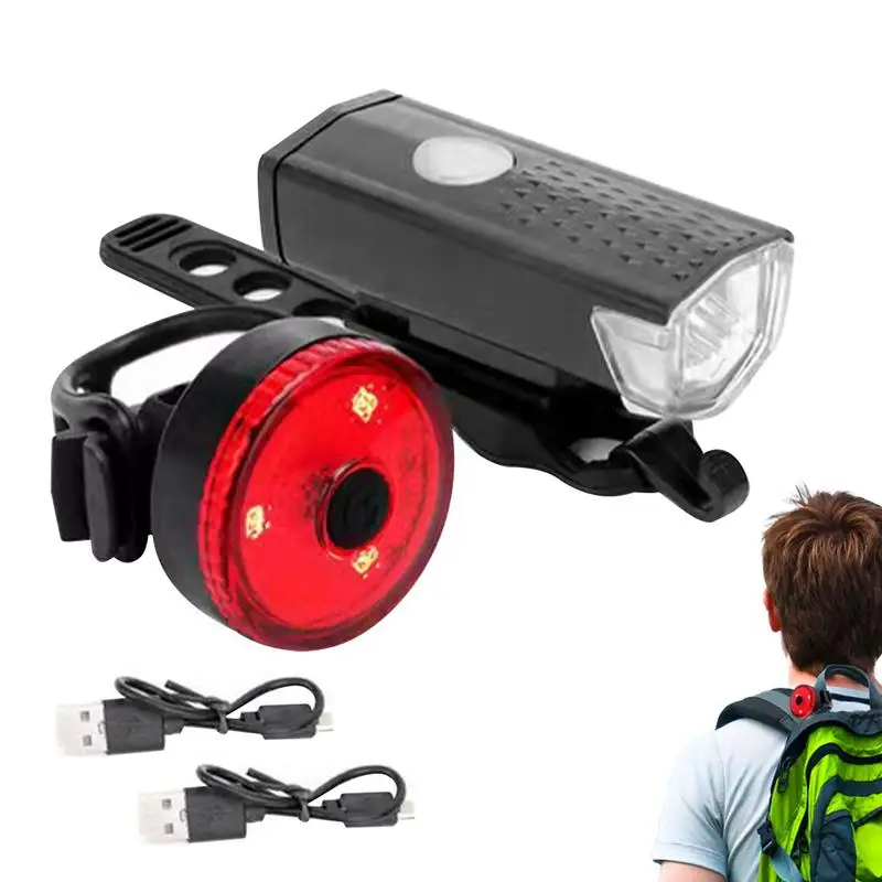 

c set USB Rechargeable Waterproof Bike Front Lights Rear Lamp Night Ridding Safety Warning light Accessories