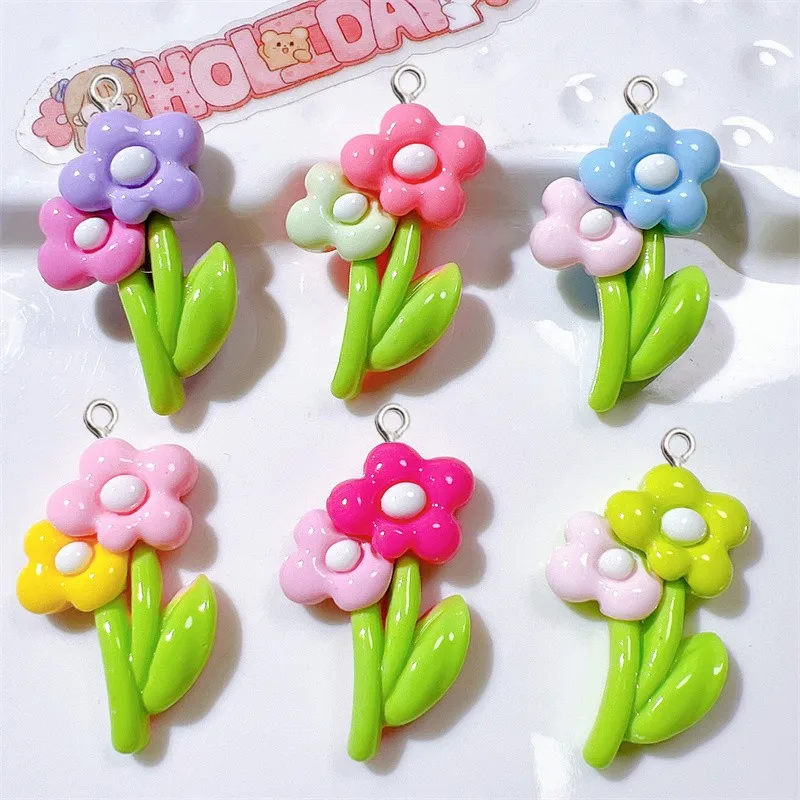 

10 шт. милые двухцветные подвески в виде цветов из смолы для изготовления ювелирных изделий для девочек, серьги, ожерелье, подвески, аксессуары для подвешивания