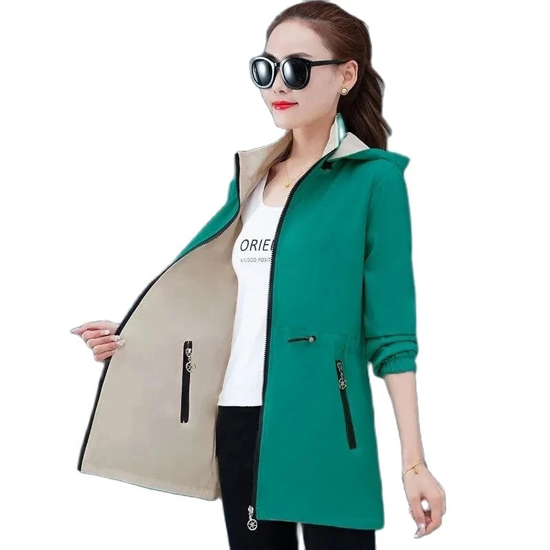 

Double-Sided Windbreaker Women Autumn Coat 2023 New Spring Autumn Korean Loose Female Casual Top Hooded Trench Coat Outerwear