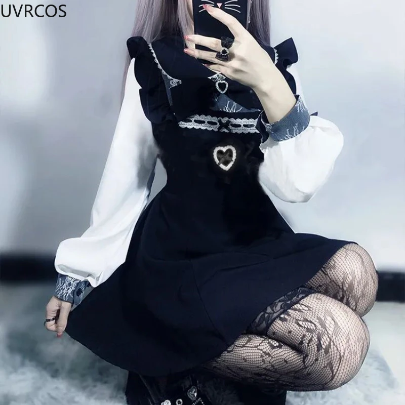 Lolita Dress Japanese Style Gothic Y2k Rhinestone Bow Shorts Set Sweet Women ruffles Peter Pan Collar Shirt Harajuku Party
