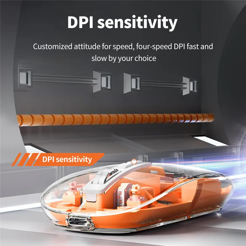 Rechargeable Bluetooth Wireless Mouse Transparent Shell 2.4GHz USB 2400DPI Gaming Laptop