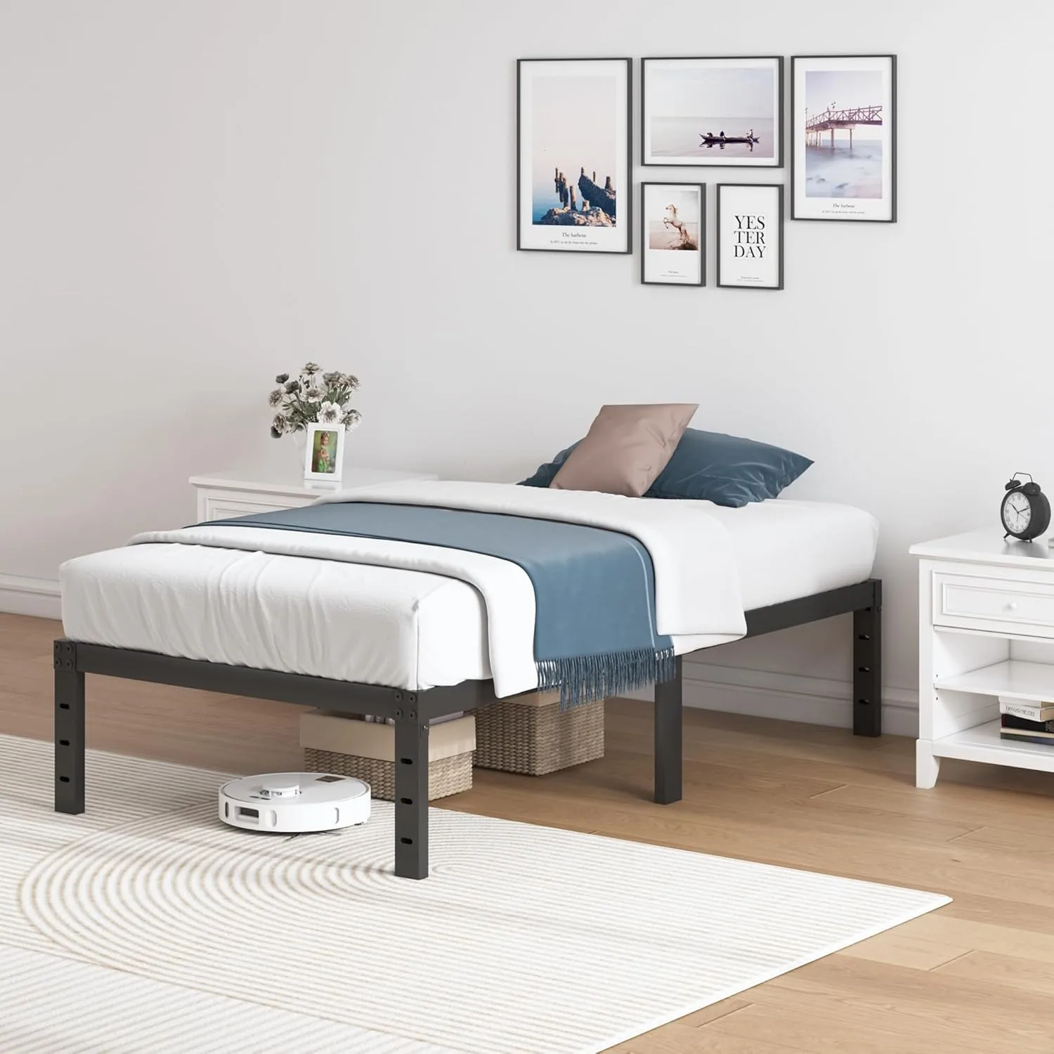 Double bed frame, 14 inch high metal platform bed frame mattress foundation, with steel bar support, noise free, easy toassemble 2