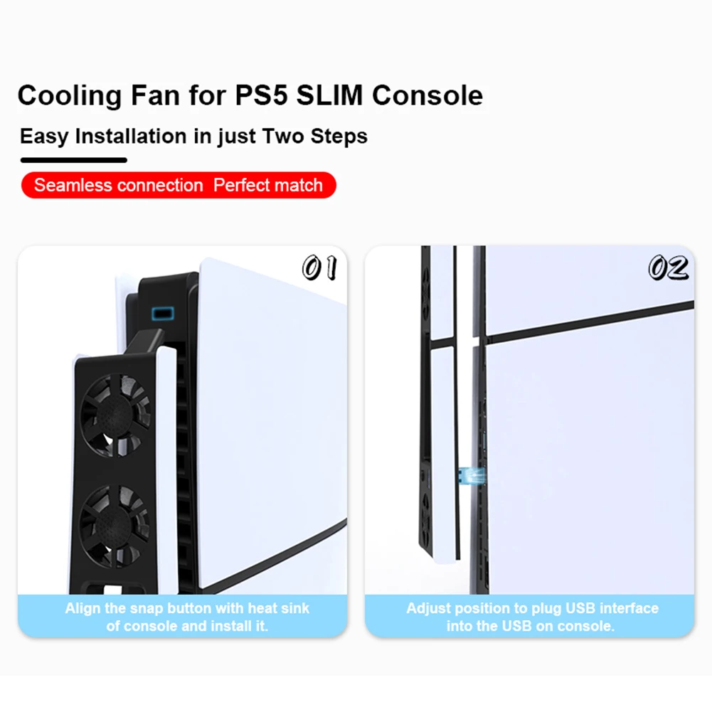 PS5 슬림 콘솔용 저소음 쿨러 선풍기, 속도 조절 가능, 향상된 냉각 선풍기, LED 조명, 효율적인 냉각 시스템