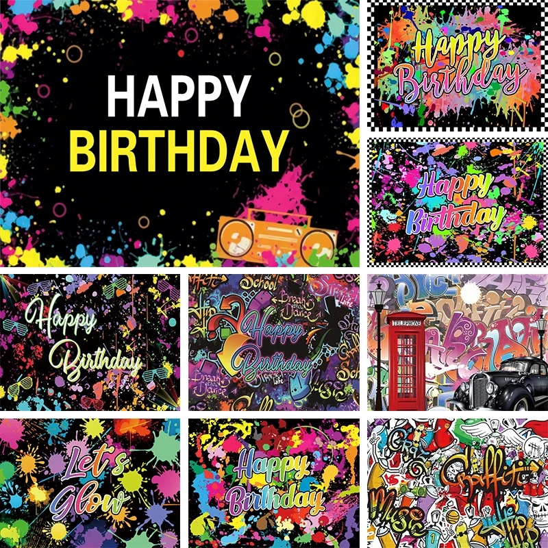 

Hip Hop Street Art Colorful Graffiti Wall Photo Background Neno Glow in The Dark Photography Backdrop Slime Birthday Party Decor