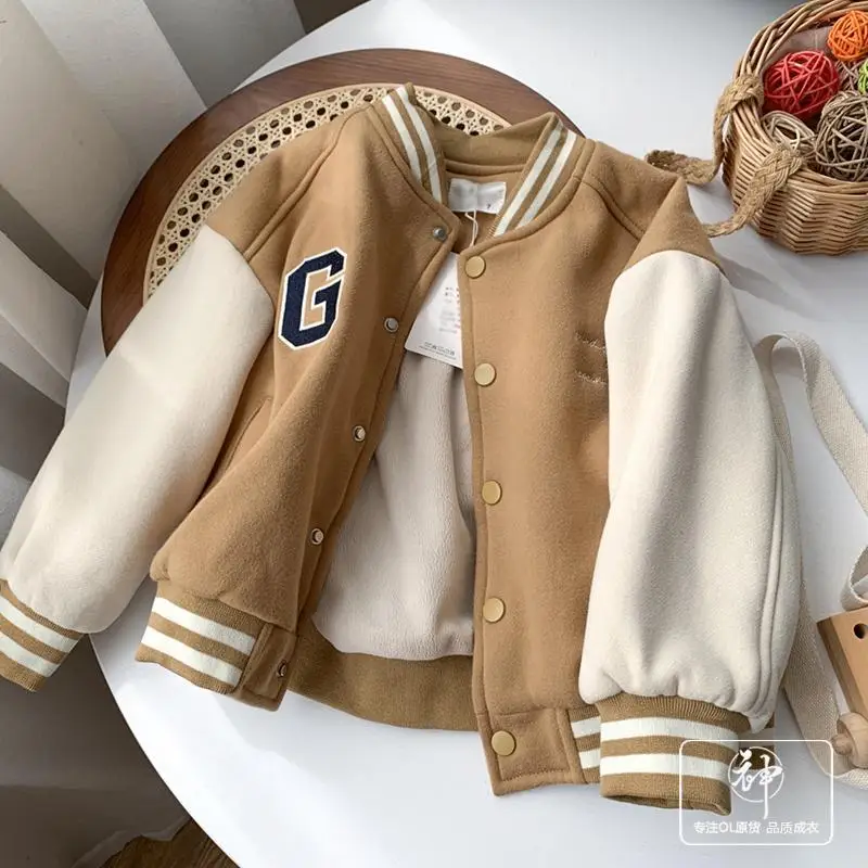 

New Boys Jackets Autumn Baseball Uniform Quilted Coats Warm Matching Color Suits Bomber Korean Outfits Children's Winter Clothes