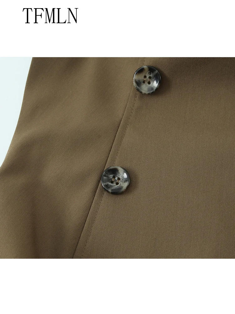 New 2025 Sleeveless Tank Tops For Women Fashion Causal Front Double Breasted Chic Tops Vintage Back Zipper Slim Street Lady Tops