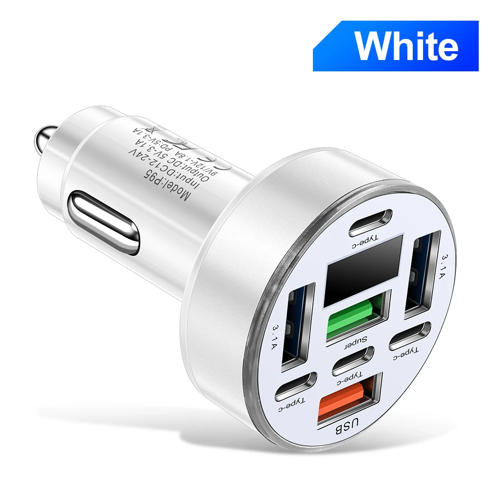 120 واط شاحن سيارة 8 منافذ LED شاشة ديجيتال USB PD...