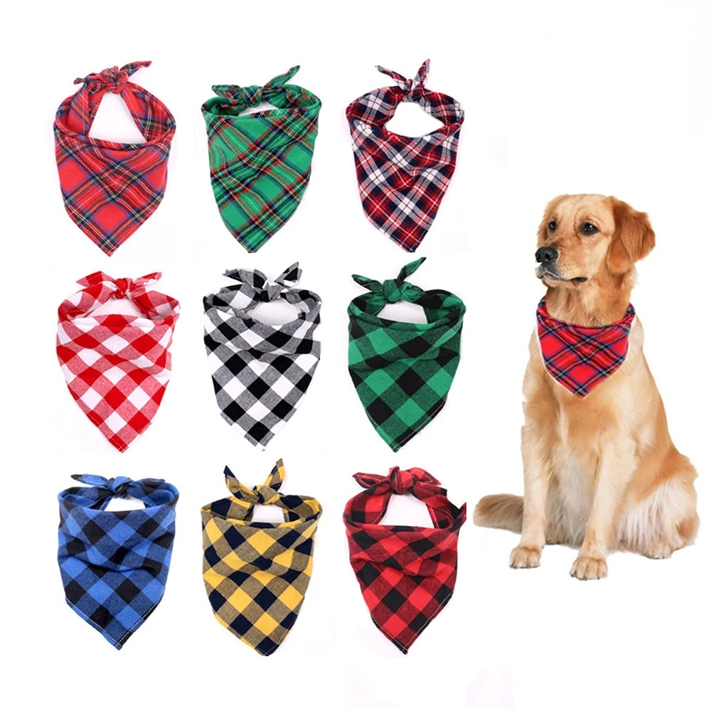 1 Pcs Large Plaid Bandana for Dag Thick Dog Pet Bandanas Scarf Winter