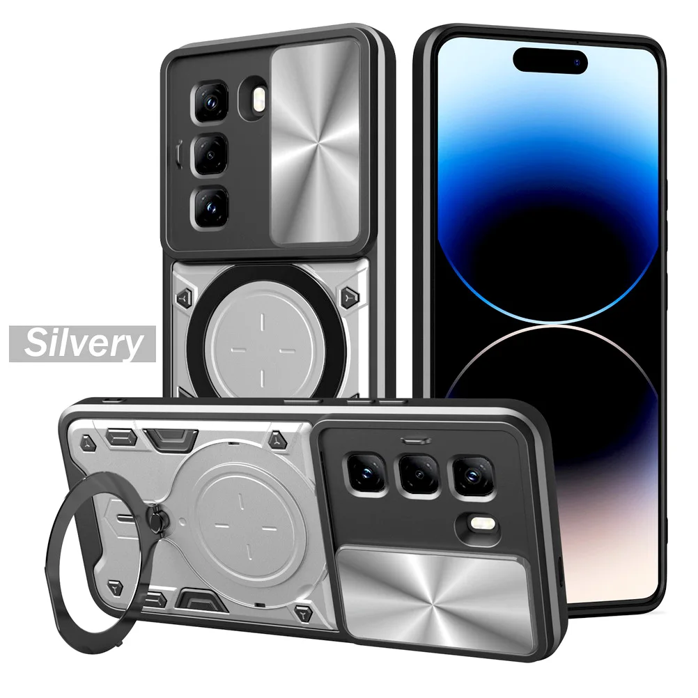 Enhanced Metal Ring Holder Magnet Car Mount Case with Rotating Cover