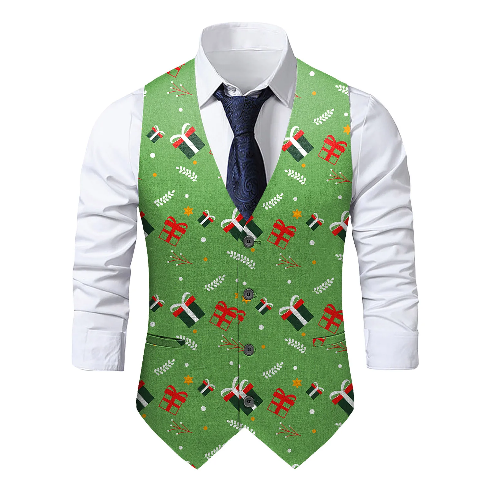 Christmas-Vest-for-Men-Red-Green-White-Gold-Snowflake-Santa-Claus-Elk ...