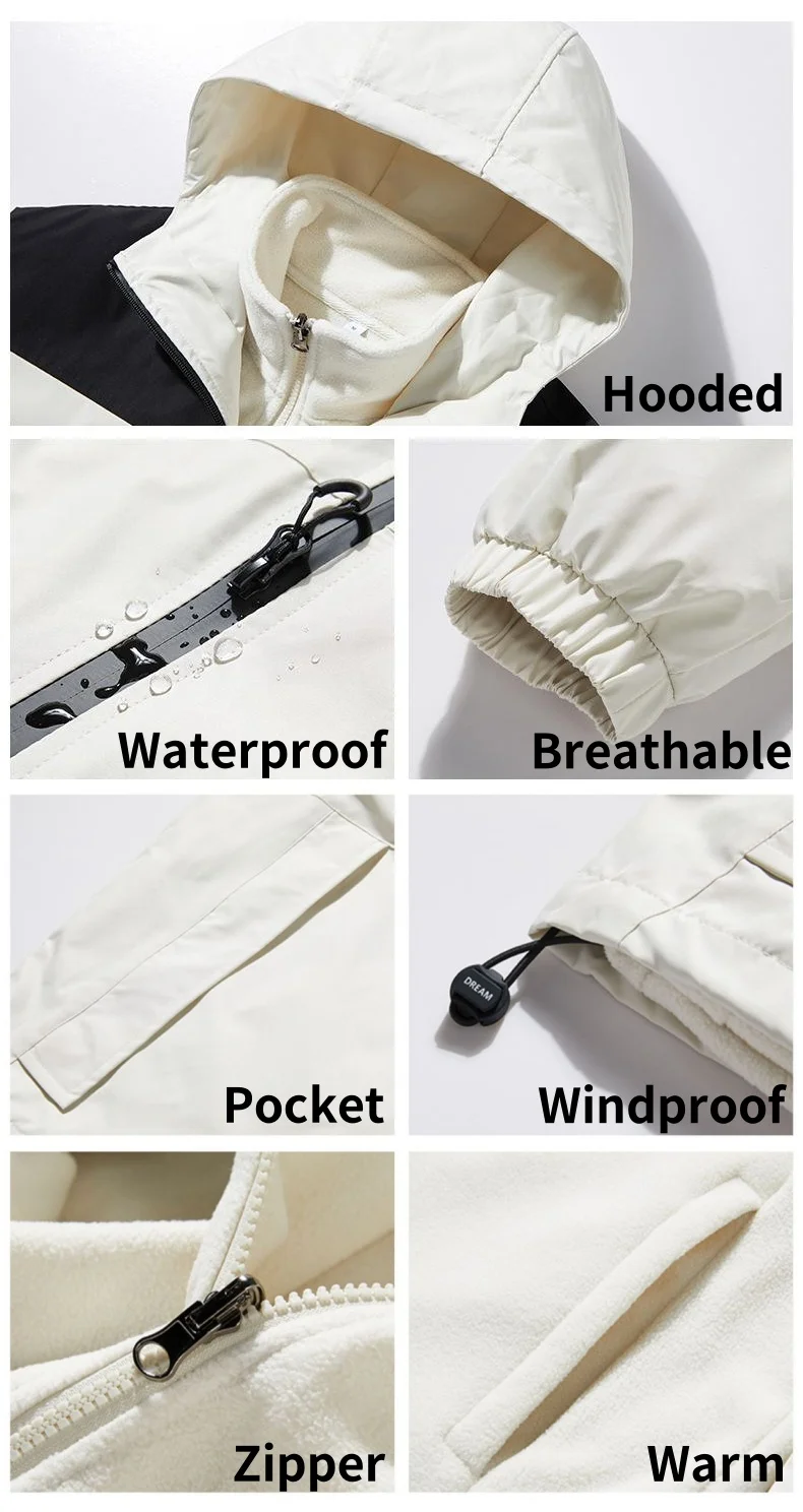 Punching Jacket Men's 3-in-1 Removable Autumn Winter Velvet Thickened Windproof Waterproof Breathable Outdoor Ski Outdoor Women