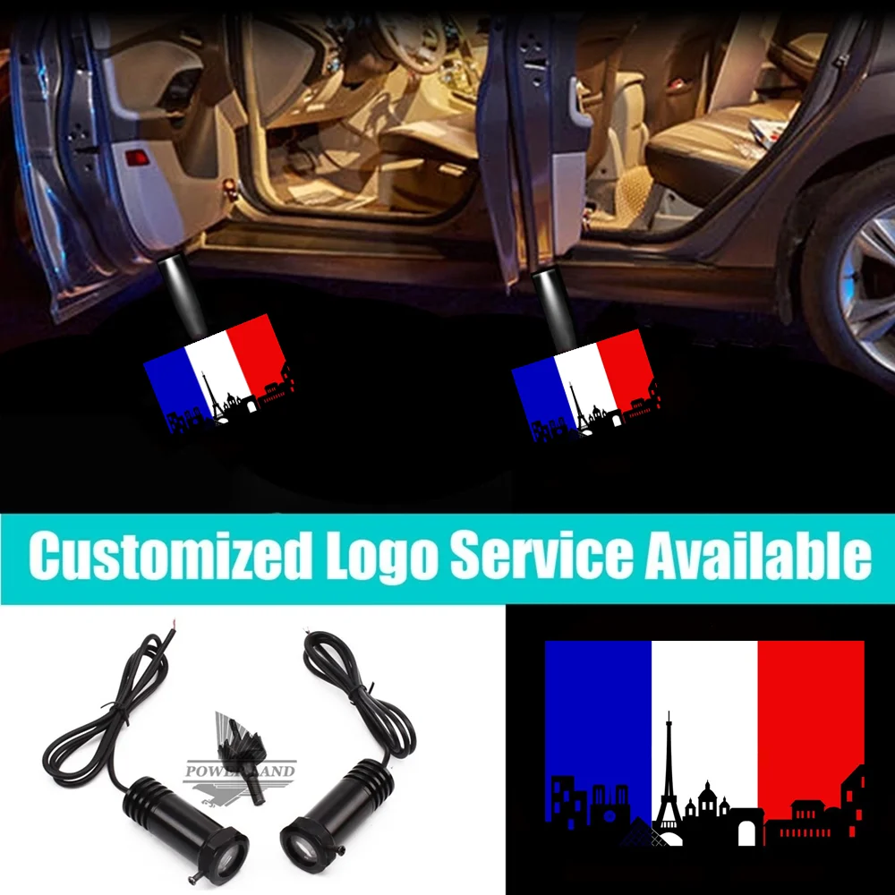 2x Wired FRANCE FLAG with FRENCH PARIS Logo Car Door Led Welcome lights Courtesy Laser Projector Shadow Lights