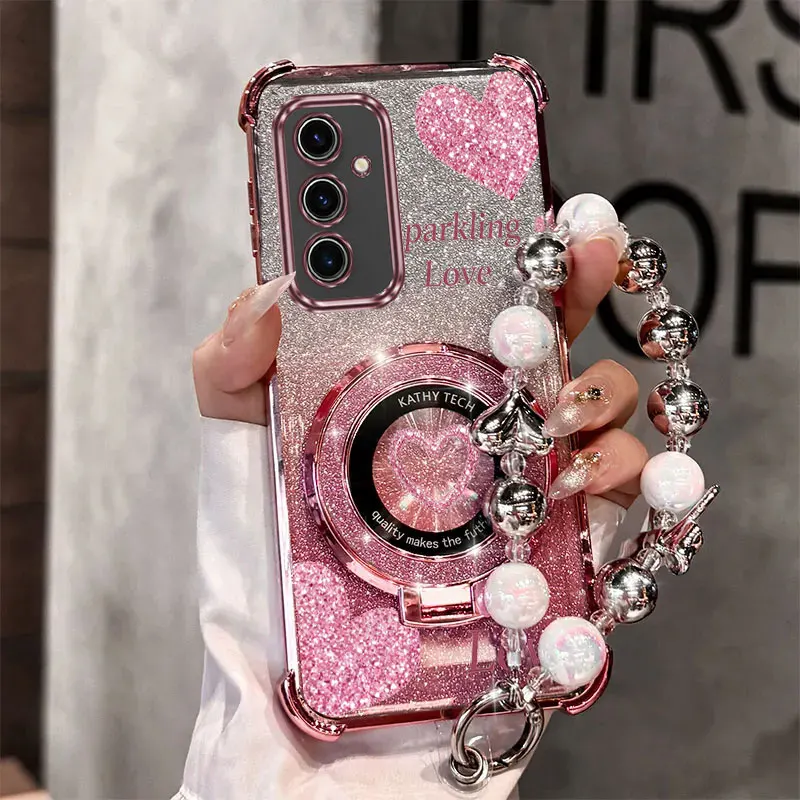 Pearl Strap Glitter Love Phone Holder Case