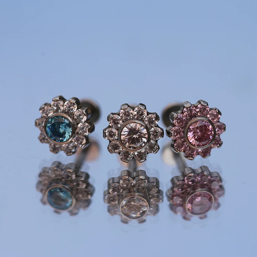 

16G ASTM F136 Titanium Zircon Flower Lip Ring Ear Tragus Bar Cartilage Earring Stud Piercing Fashion Jewelry For Sexy Girls