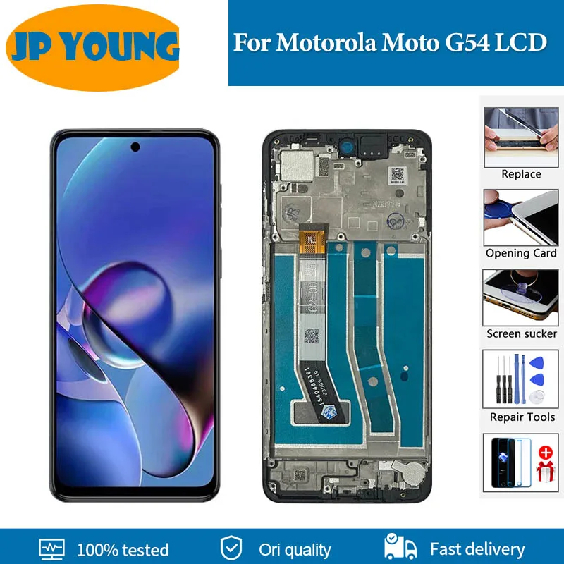 

ЖК-дисплей 6,5 "для Motorola Moto G54 с рамкой, сенсорный экран с дигитайзером в сборе для Moto G54, замена экрана