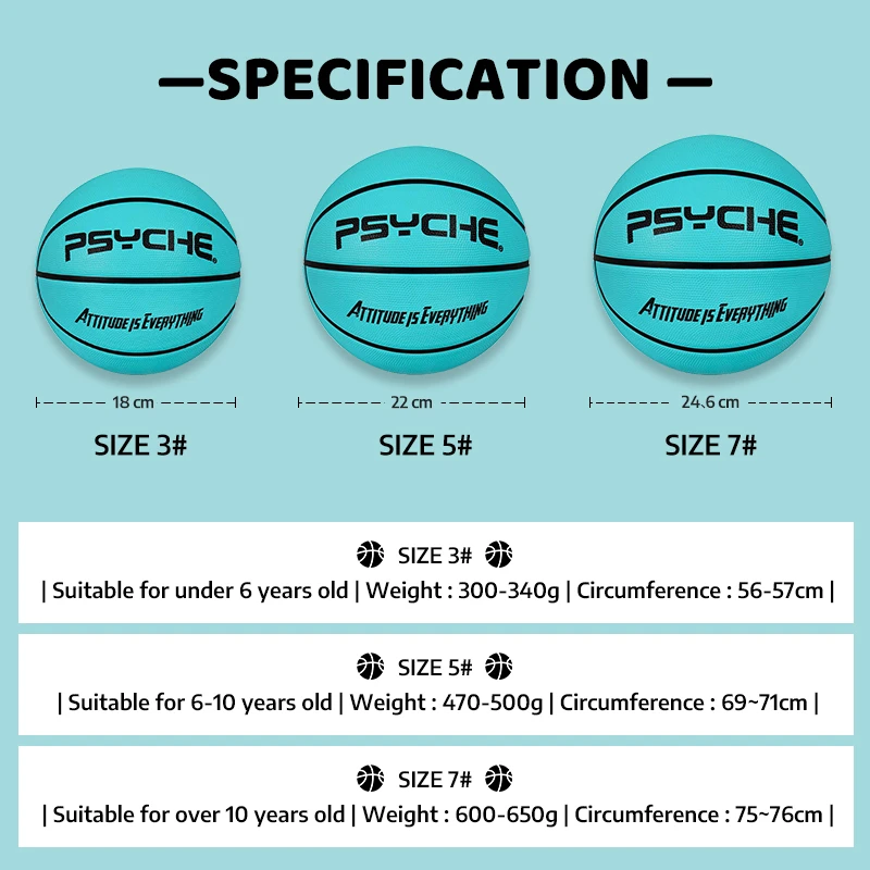 Psyche Original Basketball Ball Size 3 Size 5 7 Kids Youth Junior Adult Free Pin Net Pump