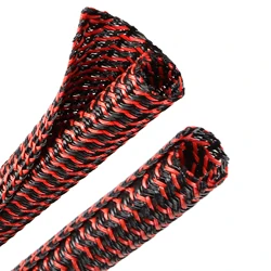 Red - Black PET Braided Cable Sleeve - Durable and Insulated Wire Organizer - 10mm (Red - Black)