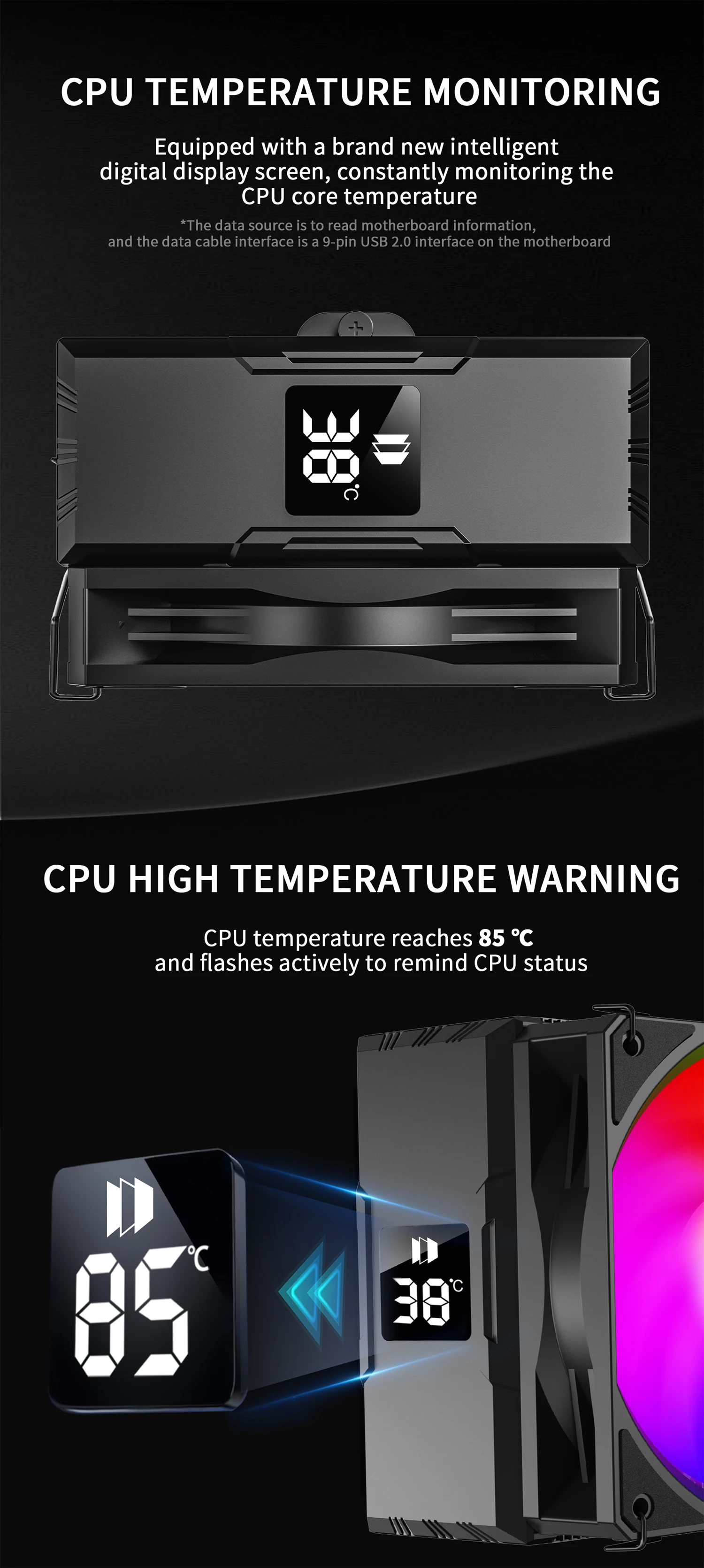 Walrus Guard 120 Digital Display 4 Heatpipe CPU Cooler 120mm Cooling Fan Radiato