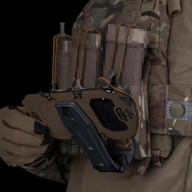 Tactical 90&deg; Rotating Phone Holder Outdoor Hunting Vest Front Smartphone Holder Stand Adjustable Molle Foldable Navigation Board