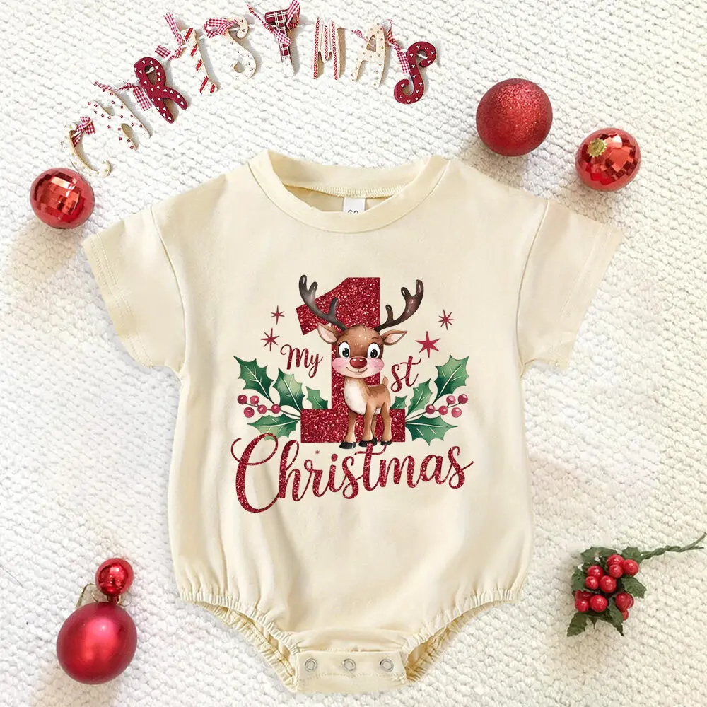 내 첫 번째 크리스마스 프린트 베이비 버블 롬퍼 크리스마스 파티  복장 소년 소..