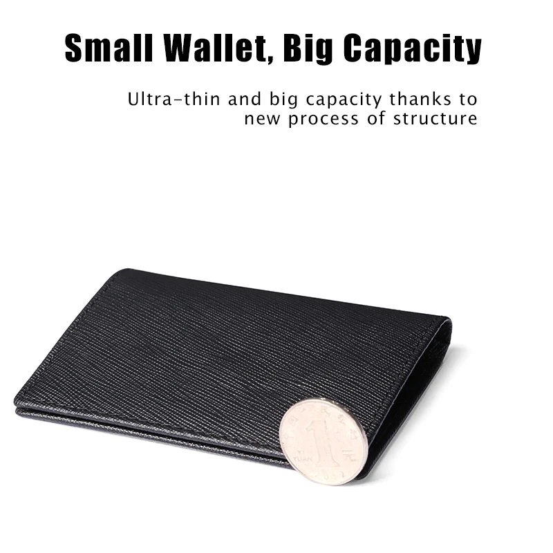 RFID Bifold Small Card Wallet for Men Slim Cross Pattern Genuine Leather Credit Card Holder