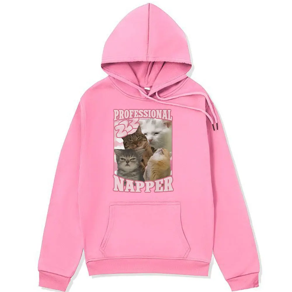 Funny Professional Napper Cat Meme Print Hoodies Male Fashion Aesthetic Harajuku Sweatshirt Oversized Long Sleeve Hoodie Unisex