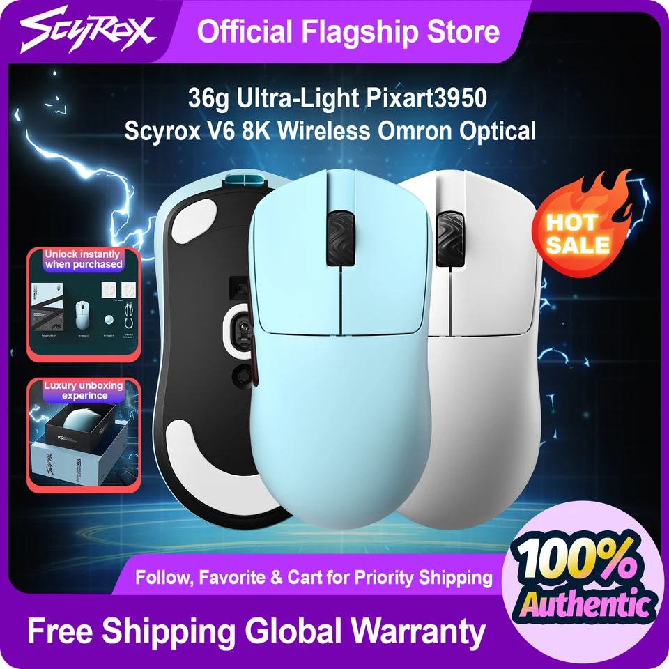 SCYROX V6 ゲーミング マウス、Pixart 3950、Omoron スイッチ