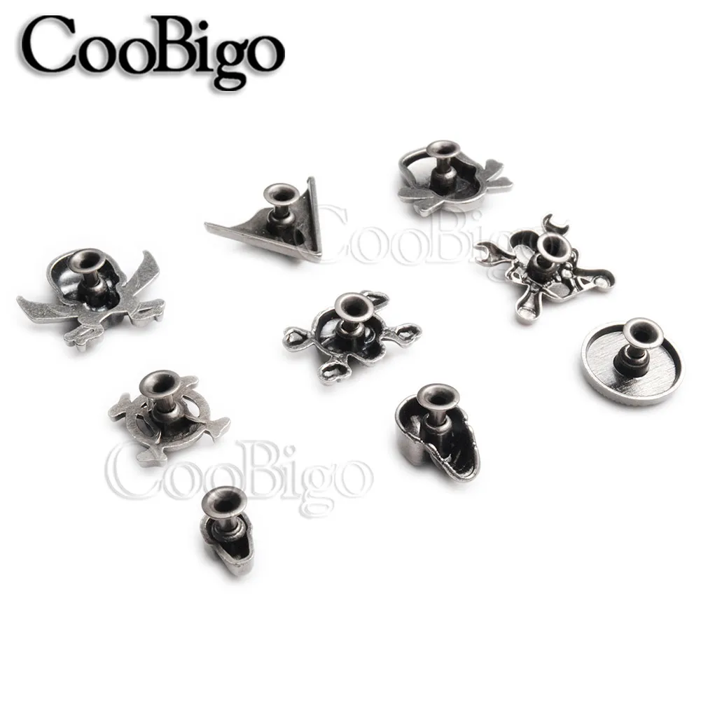Pirate Skull Rivets Studs Metal Spike Vintage Rivet Button Concho DIY Leather Bag Belt Bracelet Shoes Clothes Sewing Decor 5Sets