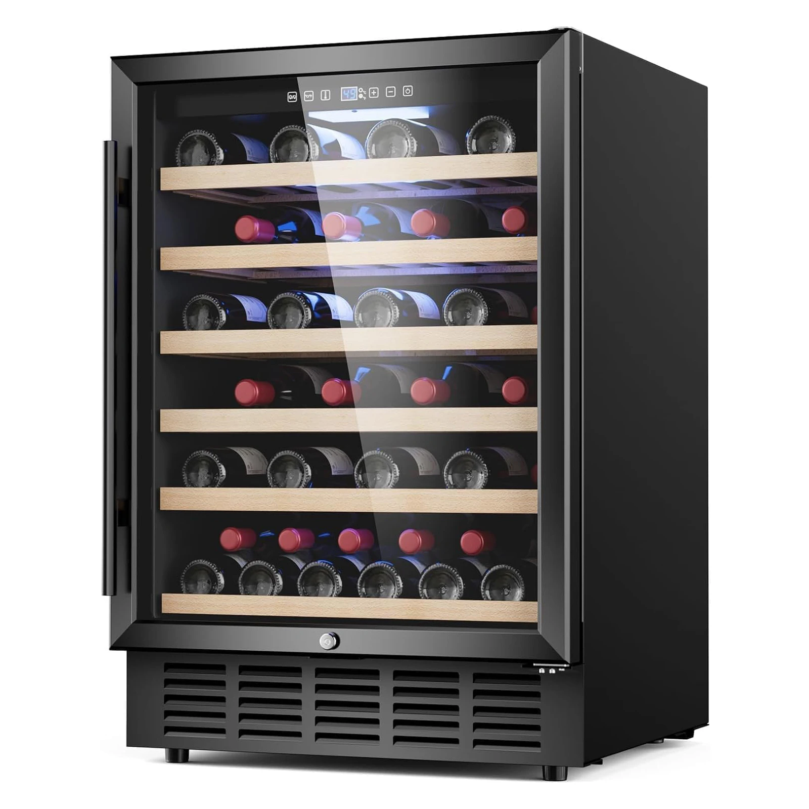 24 inch Wine Cooler, 51 Bottle-Dual Zone Built-in or Freestanding Fridge with Stainless Steel Reversible Glass Door, for Home