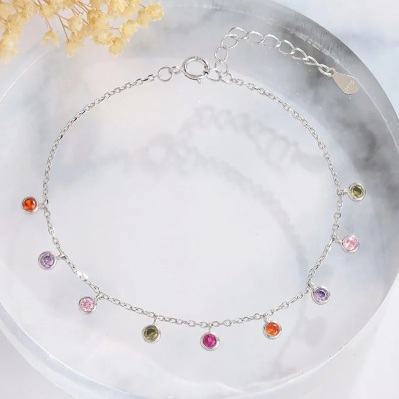 Silver Color Elegant Round Zircon Anklet for Women Light Luxury Summer Boho CZ Beads Chain Foot Chain Party Jewelry Gifts