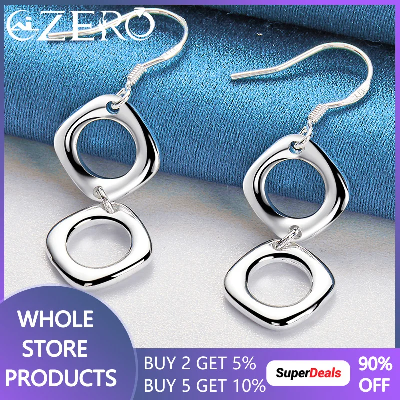 

ALIZERO 925 Серебряные квадратные круглые серьги для женщин, модные свадебные ювелирные изделия, женские серьги-подвески