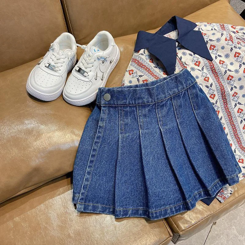 2-16 Years Girls Denim Skirt Summer Cozy Jeans Pleated Skirt Shorts Toddler Girls Clothing Children Short Pants with Pockets for children skirts,denim clothes