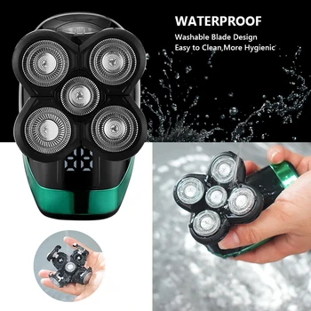 5 in 1 4D uomo ricaricabile testa calva rasoio elettrico 5 teste galleggianti barba naso orecchio tagliacapelli rasoio clipper spazzola per il viso 1
