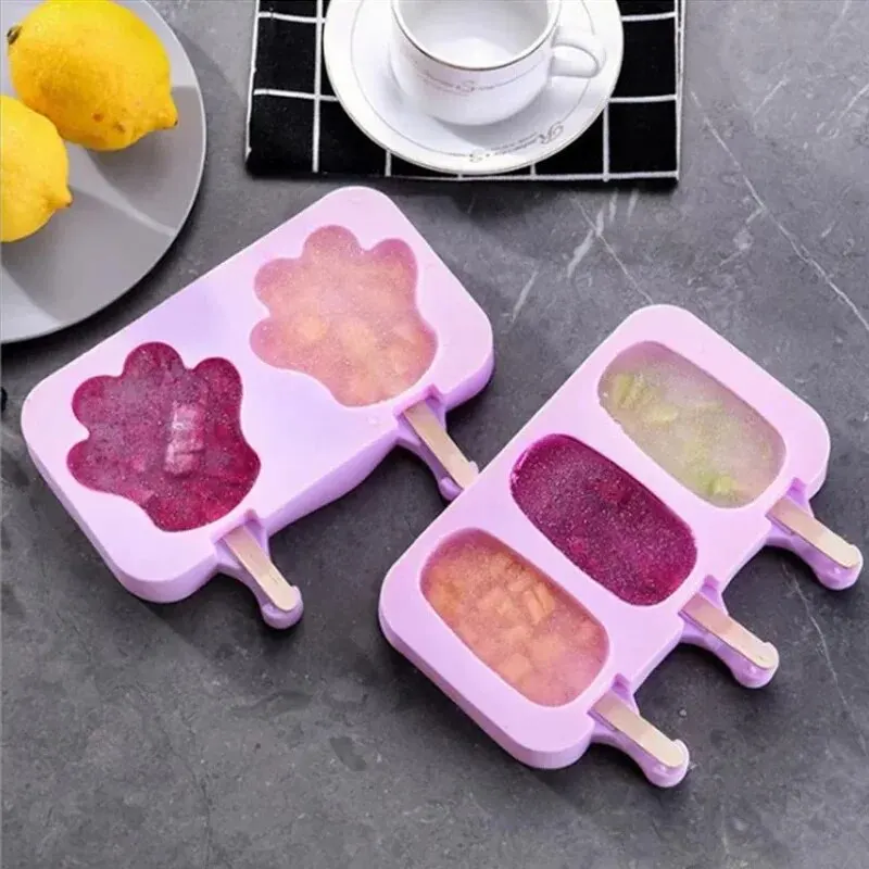 ice cream mold Silicone Ice Cream Mold Popsicle Siamese Molds Lid DIY Homemade Ice Lolly Cartoon Cute Image Handmade Kitchen Tools