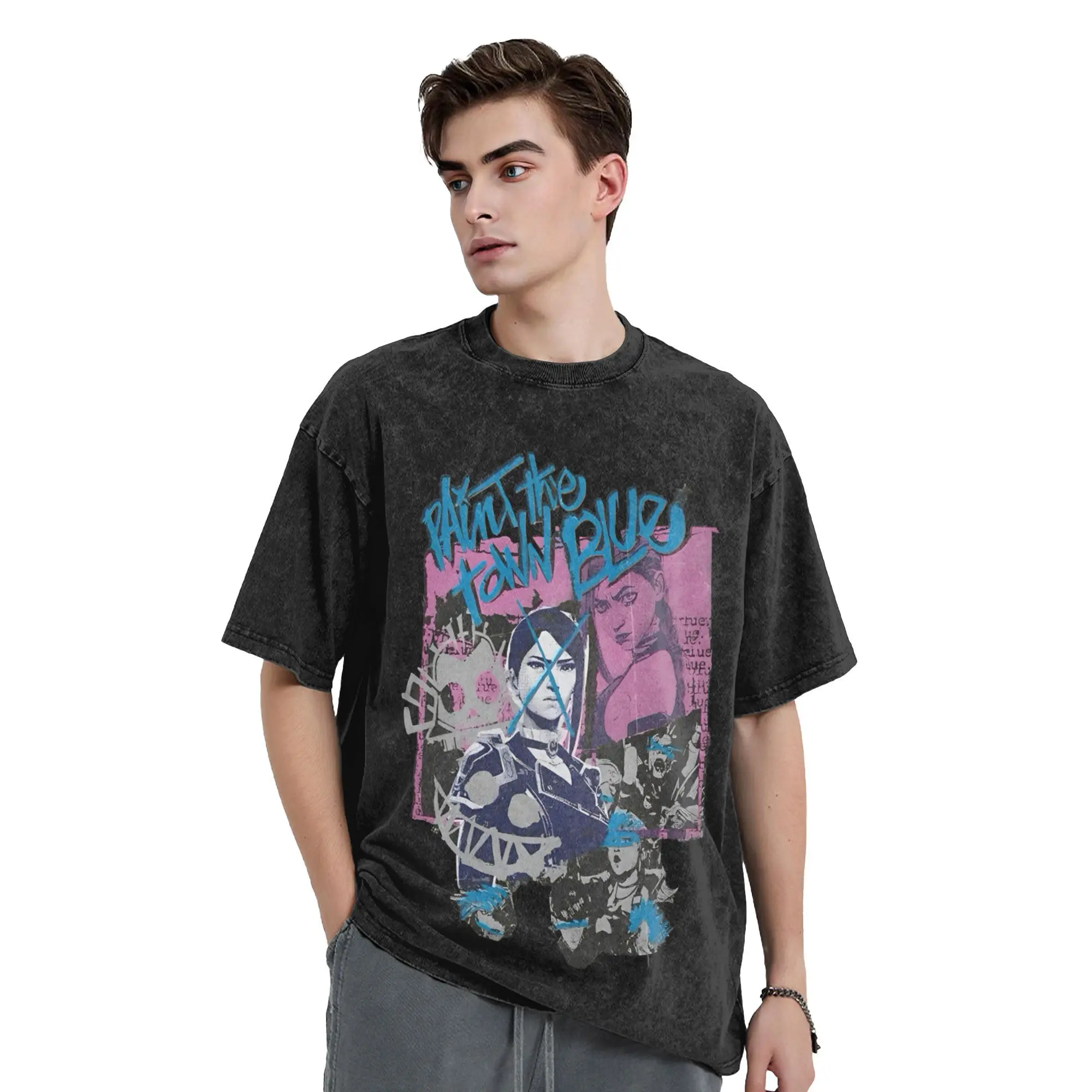 Arcane-Themed Men's Washed Novelty Tee - Short Sleeve Crew Neck 100% Cotton Shirt