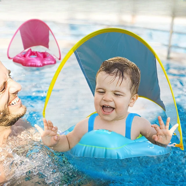 Baby Swim Float Inflatable Baby Swimming Float Rings Waterproof Swim Trainer Pool Float with Sun Canopy for Kids 2