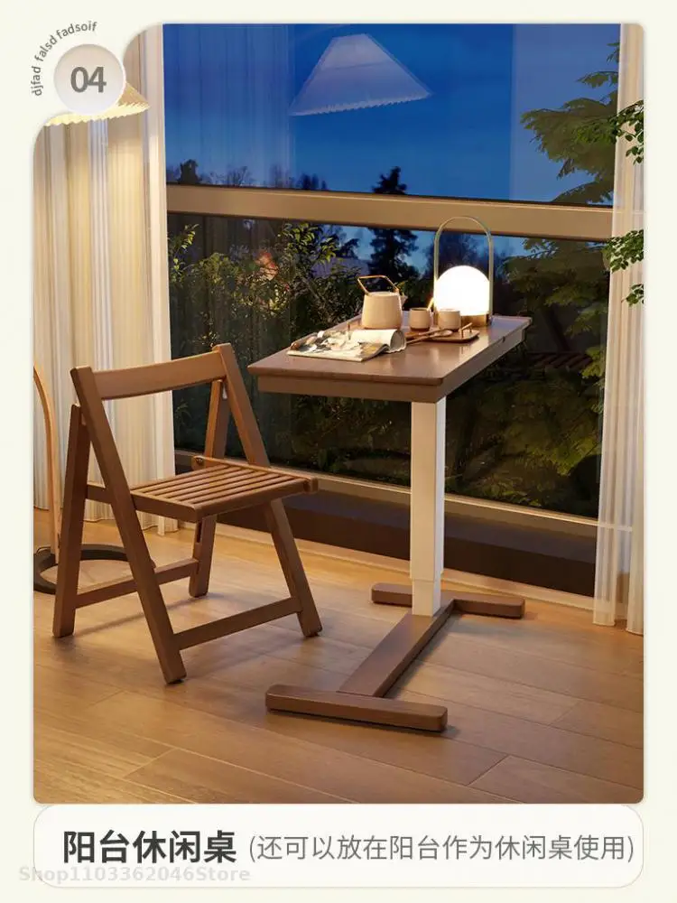 Solid Wood Bedside Table With Wheeled Movable Lifting Laptop Desk Sofa Side Table Small Bed