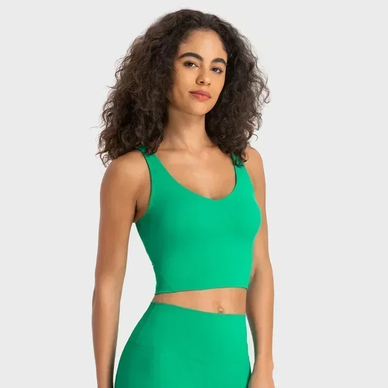 Lemon Women's Sports Vest Built-in Chest Pad Deep U Back push-up Yoga Top Underwear Fitness Running High Elastic Breathable Bra