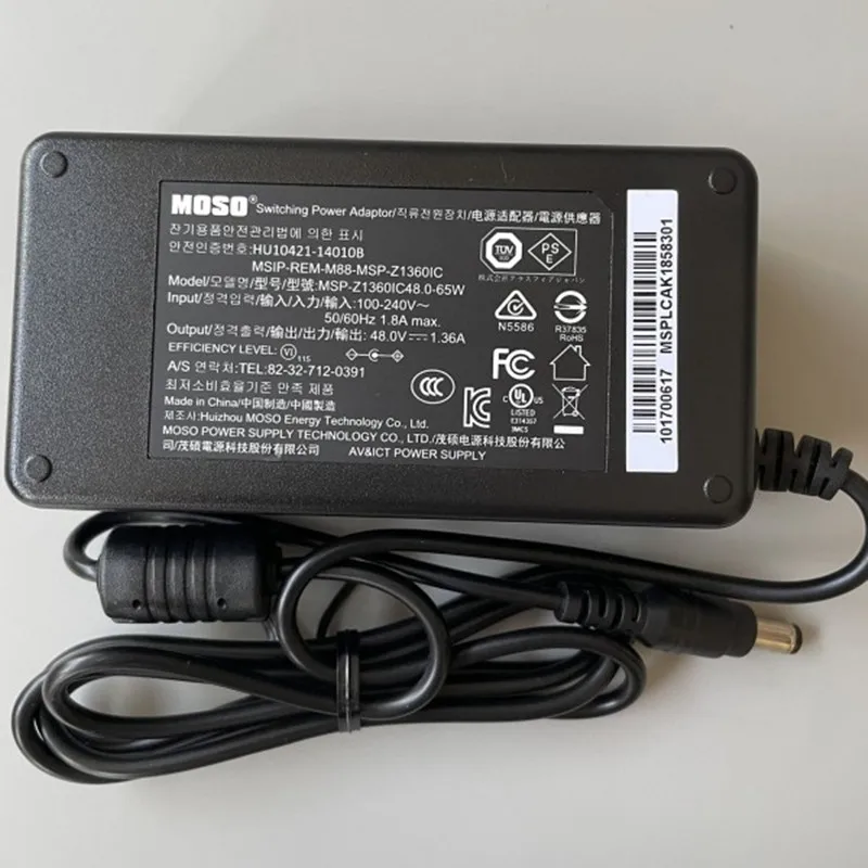 Genuine MOSO MSIP-REM-MSP-Z1360IC AC Adapter Charger 48V 1.36A MSP-Z1360IC48.0-65W For HIKVISION Video Recorder POE Power Supply