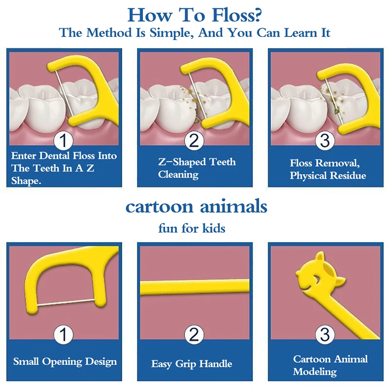 80Pcs Children Dental Cleaning Tools Dental Floss Picks For Teeth Care