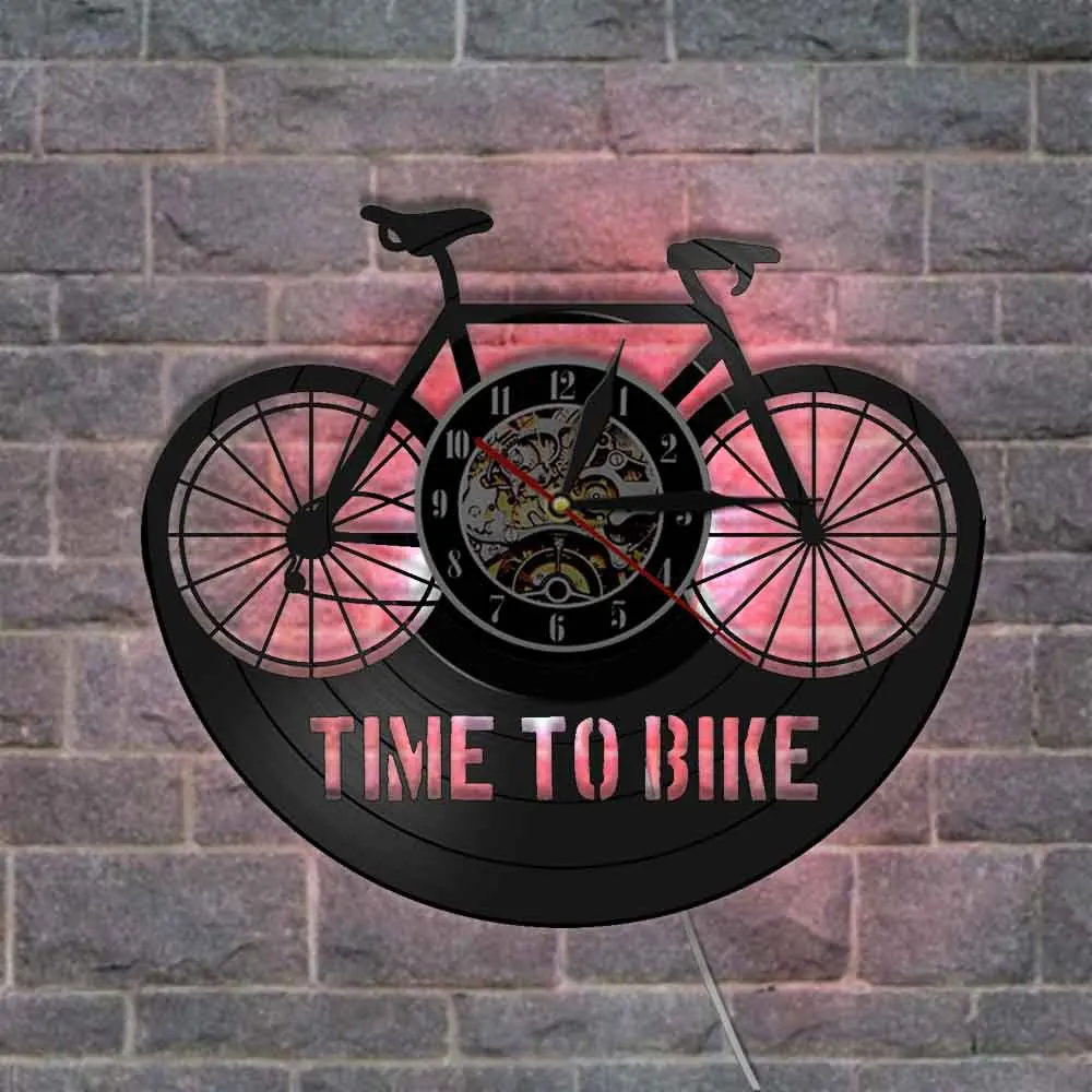 12inch Vinyl Record LED Wall Clock Modern Design Cycling Lover Wall Watch Bar Studio Cafe Decor Gift For Bicycle Fans Clubs