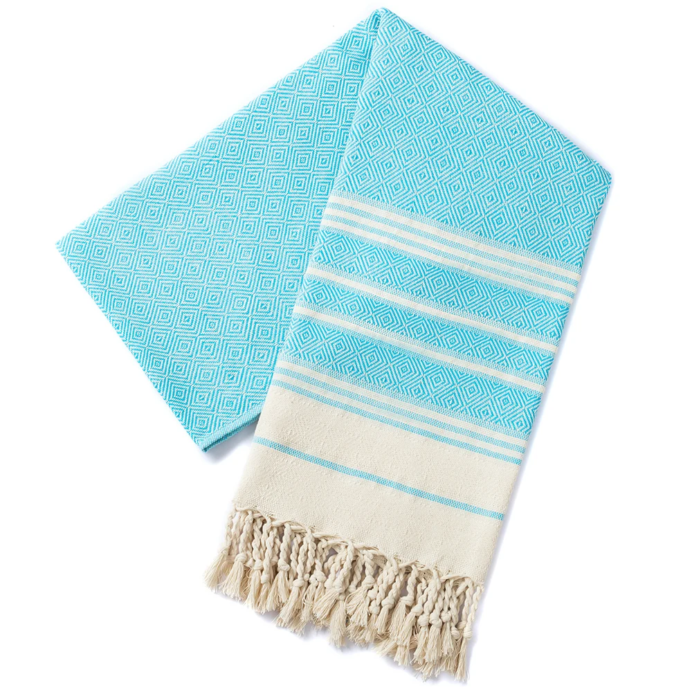 Cotton Turkish beach towel 100*180CM New diamond grid sports and fitness tassel bath towel kitchen towel soft absorbent quick dr