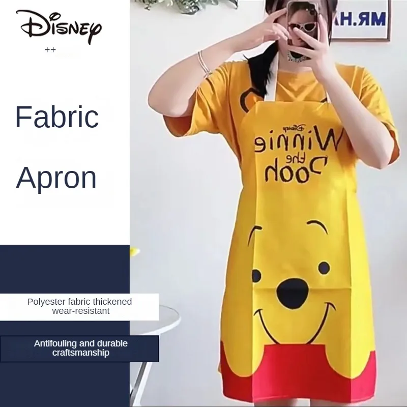 Disney Winnie the Pooh Apron Linen Cartoon Printing Apron Man Woman Waterproof Oil-Proof Kitchen Household Cleaning Bib Gifts